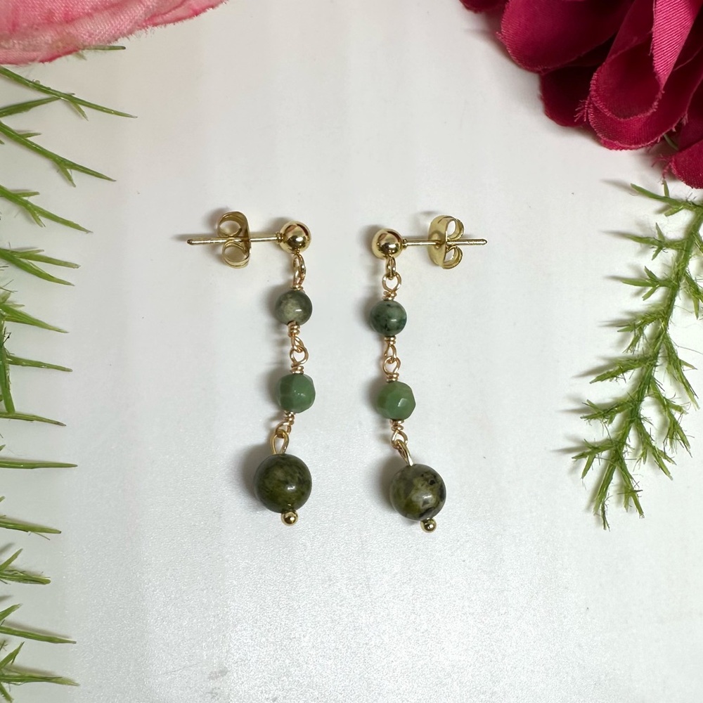 NEW⚜️Green Jasper Gemstone Beaded Earrings